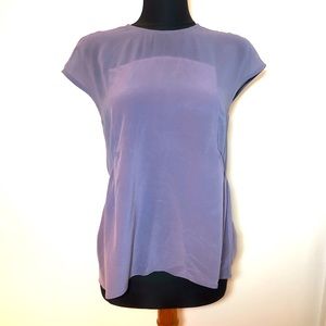 Madewell Size Small Silk Blouse Sheer Back High Low Hem lavender lilac Cap sleev